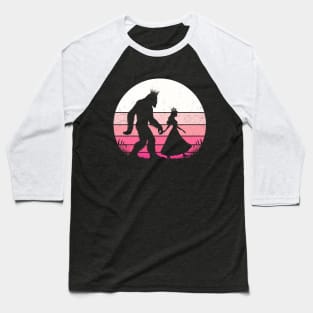 Bigfoot Walking with Princess Pink Sunset Magical  Baseball T-Shirt